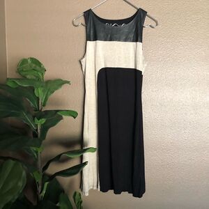 Black & Tan Color-block Faux Leather Dress SMALL